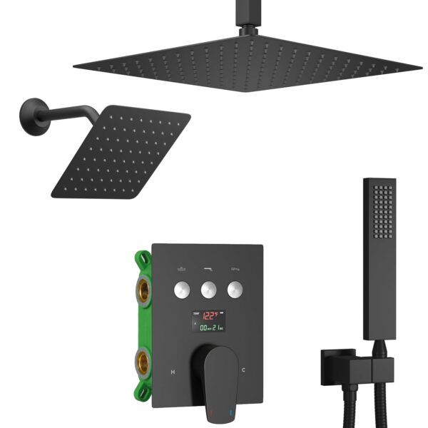 Bathroom Matte Black Shower Set Top Ceiling Overhead Rainfall Sprayer Water Saving Shower System With High Pressure