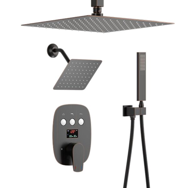Bathroom Shower Faucet Set Brass Digital Display Shower System With Rain Handheld Shower Head for Hotel Bathroom
