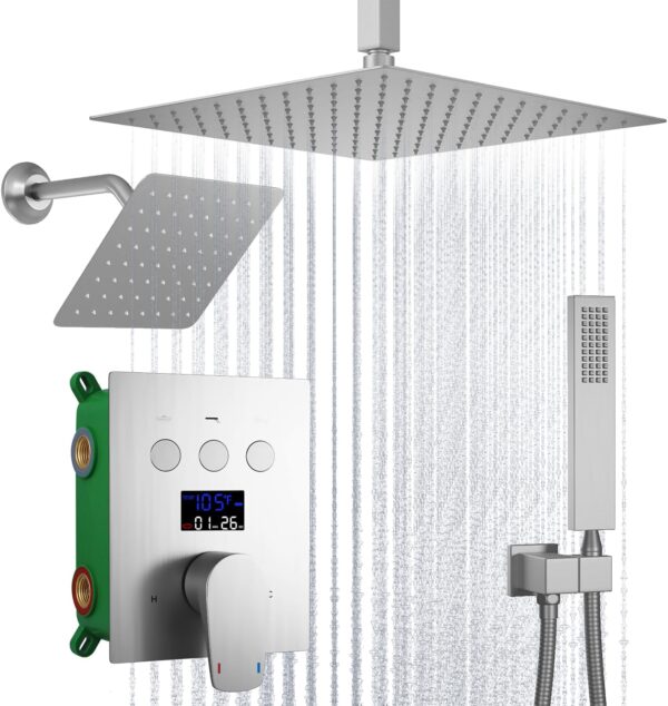 Bathroom Shower Set System with Rain Head  Wall Mounted Shower Fixtures Brushed Nickel Brushed Gold Shower Set