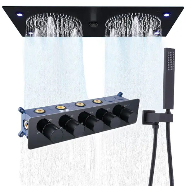Brass Thermostatic Mixing Valve Kit 24.4x12.6 Inch Rain Waterfall Shower Head for Bathroom Hand Shower Accessory