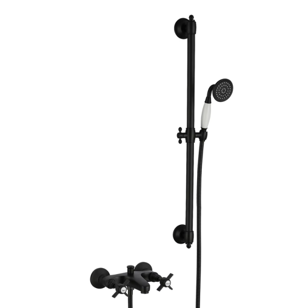 Black Shower With Sliding Rod Frame Hot and Cold Handheld Bathroom Lifting Shower Set