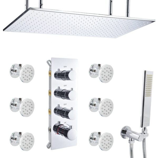 Body Jets Chrome Shower Faucet Set 20x40" Ceiling Rain Shower Head Shower System