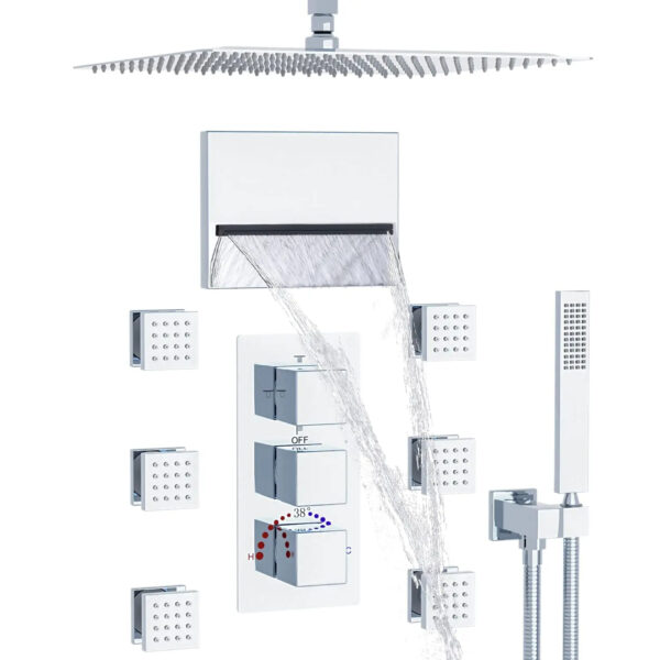 Body Spray Shower System 16 Inch Rainfall Shower Set Thermostatic Brass Valve Faucet Sets Complete