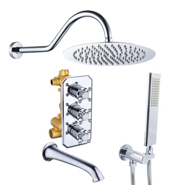 Brass Chrome Shower Mixer Set Bathroom Rain Shower Tap System Set Modern Shower System with Handheld Head