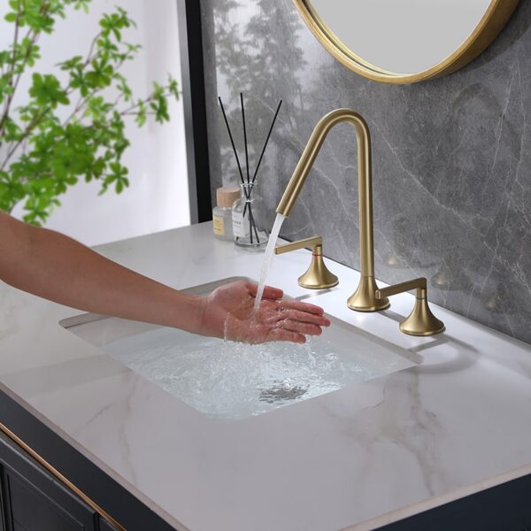 Brushed Gold Bathroom Faucet 2 Handle 3 Hole Brass Sink Faucet Bathroom Basin Water Mixer Taps For Bathroom - Imagem 5