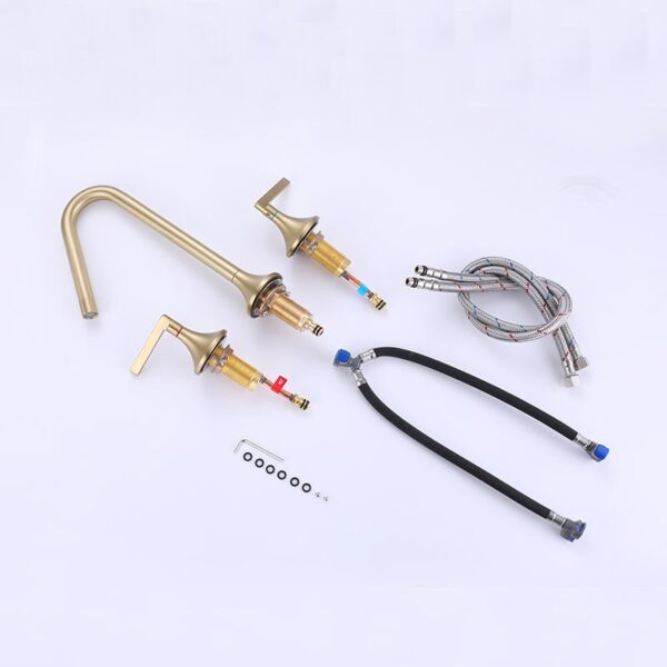 Brushed Gold Bathroom Faucet 2 Handle 3 Hole Brass Sink Faucet Bathroom Basin Water Mixer Taps For Bathroom - Imagem 19