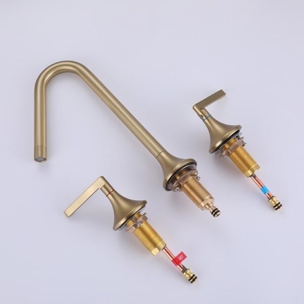 Brushed Gold Bathroom Faucet 2 Handle 3 Hole Brass Sink Faucet Bathroom Basin Water Mixer Taps For Bathroom - Imagem 21