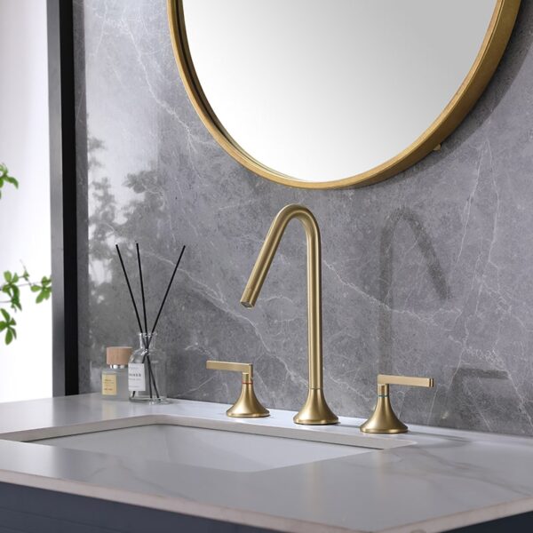 Brushed Gold Bathroom Faucet 2 Handle 3 Hole Brass Sink Faucet Bathroom Basin Water Mixer Taps For Bathroom - Imagem 3