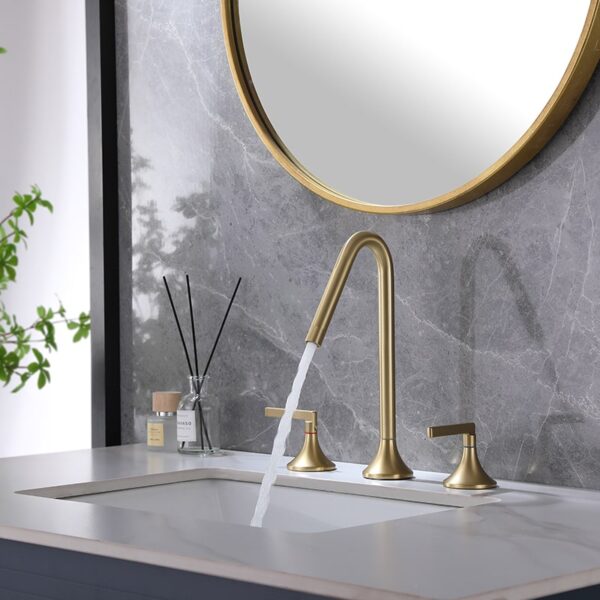 Brushed Gold Bathroom Faucet 2 Handle 3 Hole Brass Sink Faucet Bathroom Basin Water Mixer Taps For Bathroom - Imagem 6