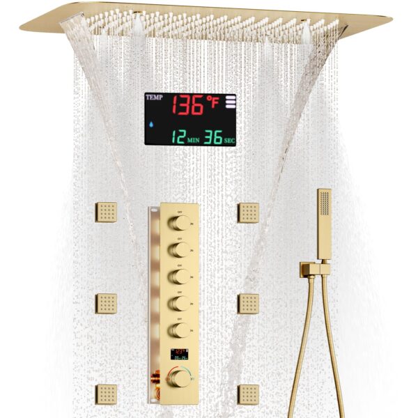 Brushed Gold Rainfall Waterfall Mist Bathroom Shower System