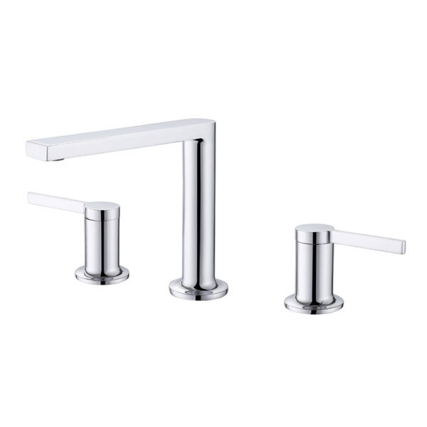 Brushed Nickel 3 Hole Basin Faucet Dual Handle Water Tap Round Shape Brass Bathroom Sink Faucet