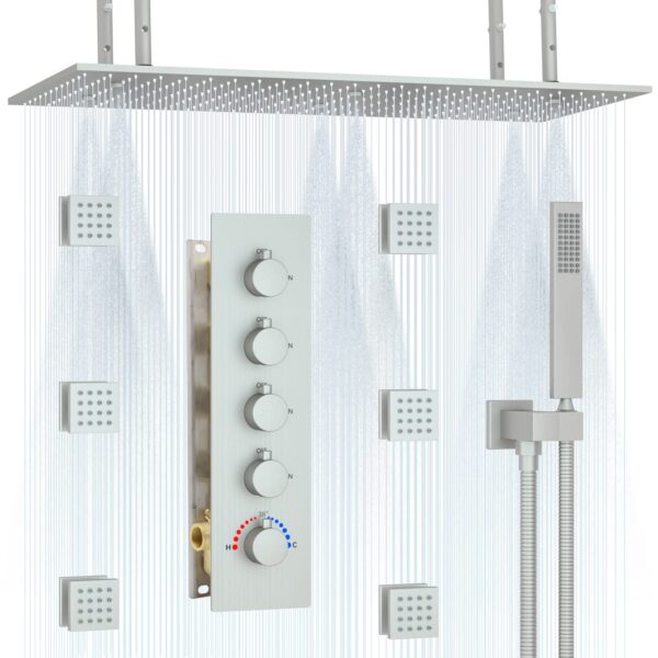 Brushed Nickel Rainfall Mist Luxury Shower System Thermostatic Shower Set