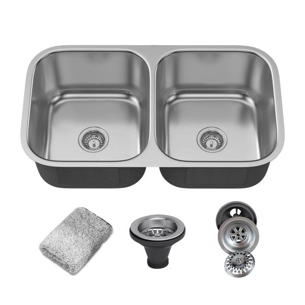 CUPC 32inch 18 Gauge Undermount 50/50 Double Bowl Stainless Steel Kitchen Sink