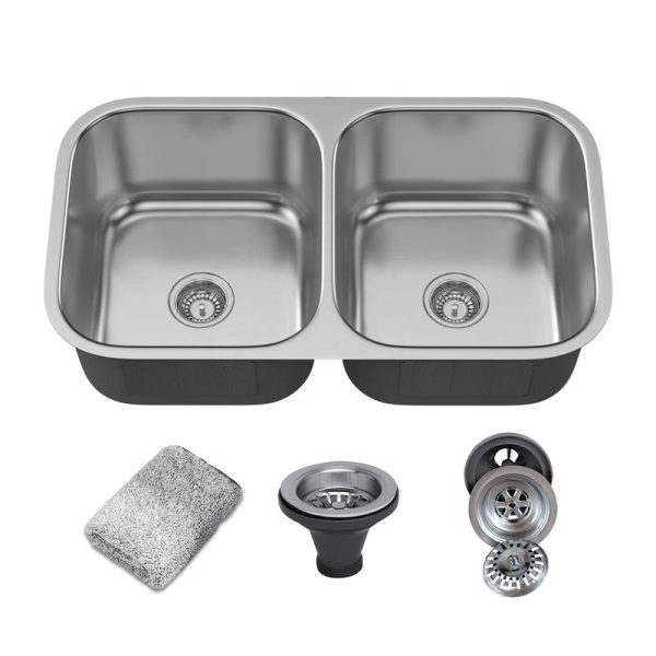 CUPC 32inch 18 Gauge Undermount 50/50 Double Bowl Stainless Steel Kitchen Sink