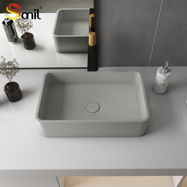 CUPC Handmade Cement Basin Stone Solid Rectangle Bathroom Sink Concrete Countertop Wash Hands Grey Basin