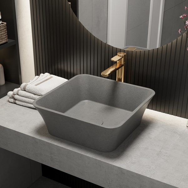 China Wholesale Price Square Lavatory Bathroom Vessel Sink Art Basin Luxury Concrete Above Counter Top Wash Basin