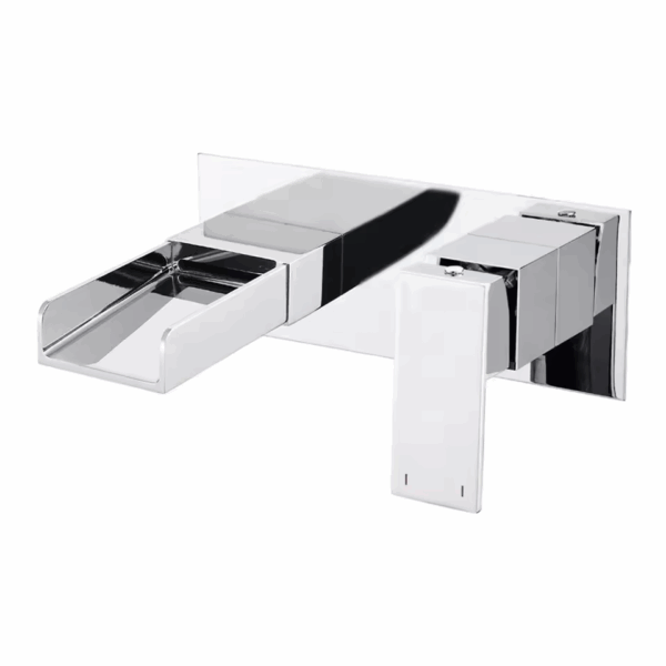Verchromter moderner Wasserfall-Waschtischhahn zur Wandmontage, verdeckter Wasserhahn, Badezimmer-Mischbatterien