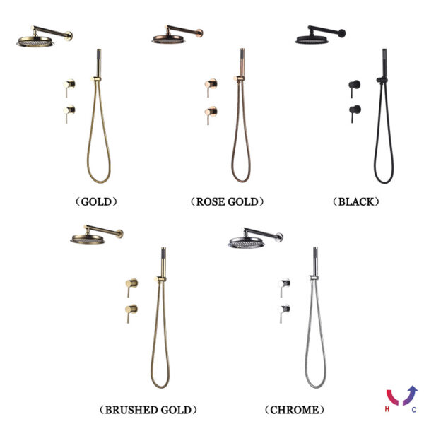 Circular Concealed Wall-mounted Shower Head Hidden Brushed Gold Shower Set Bathroom