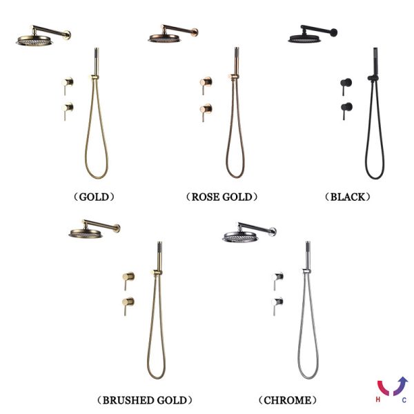 Circular Concealed Wall-mounted Shower Head Hidden Brushed Gold Shower Set Bathroom