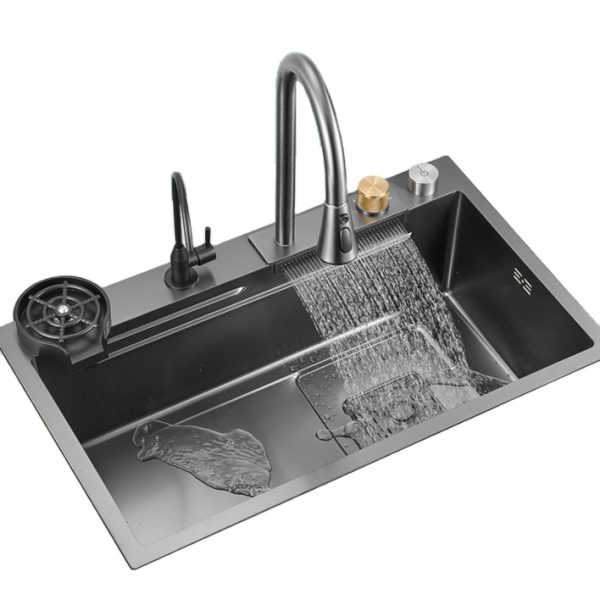 Complete Whole Set Waterfall Kitchen Sink Big Single Bowl With Dish Rack Under Mount Sinks Stainless Steel Carton Box Modern Gua