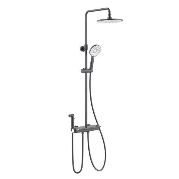Contemporary 10-Inch Brushed Gun Metal Top Shower Set Thermostatic Faucets Soft Rain Massage Jet Sprays Popular In-Wall Design
