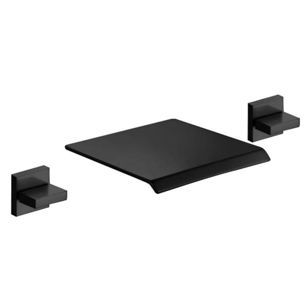 Grifo de lavabo de baño de latón negro mate contemporáneo para montaje en pared, con agua fría y caliente