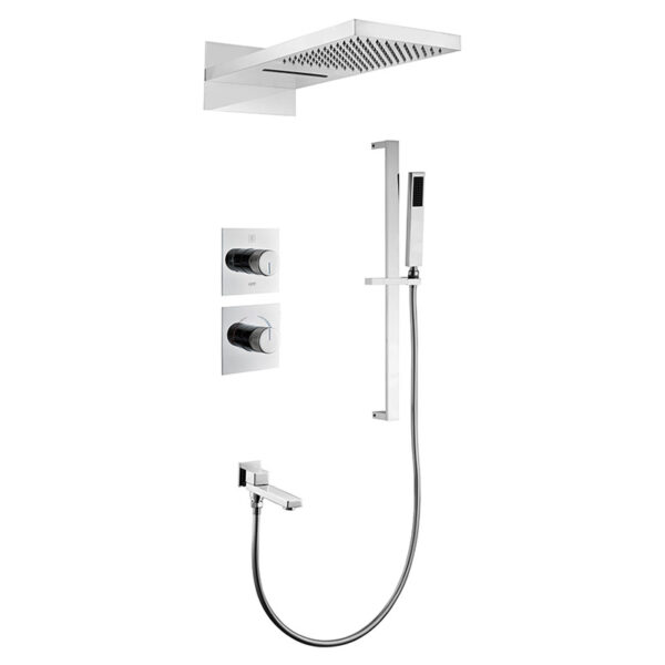 Contemporary Single-Handle Wall Mounted Thermostatic Shower Mixer Faucet Set Polished Chrome Finish Rain Spray Made Brass