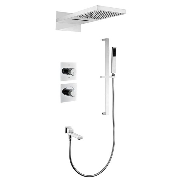 Contemporary Single-Handle Wall Mounted Thermostatic Shower Mixer Faucet Set Polished Chrome Finish Rain Spray Made Brass