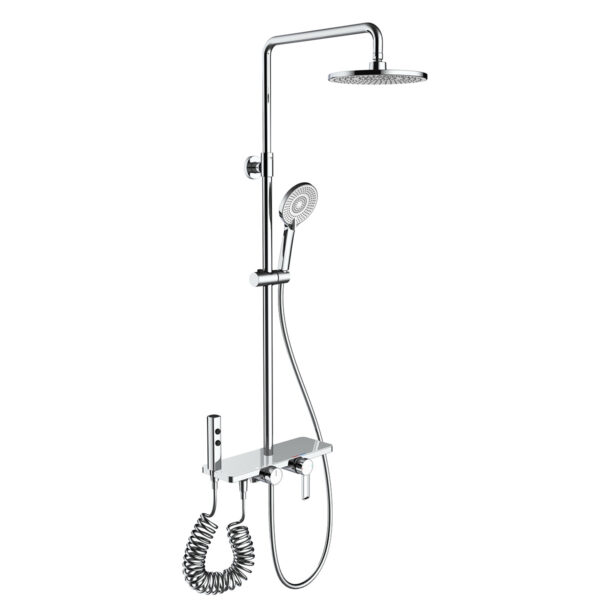 Contemporary Style Polished Brass Wall-Mounted Shower Set Bathroom Piano Key Rain Shower System Bidet Sprayer Chrome Surface