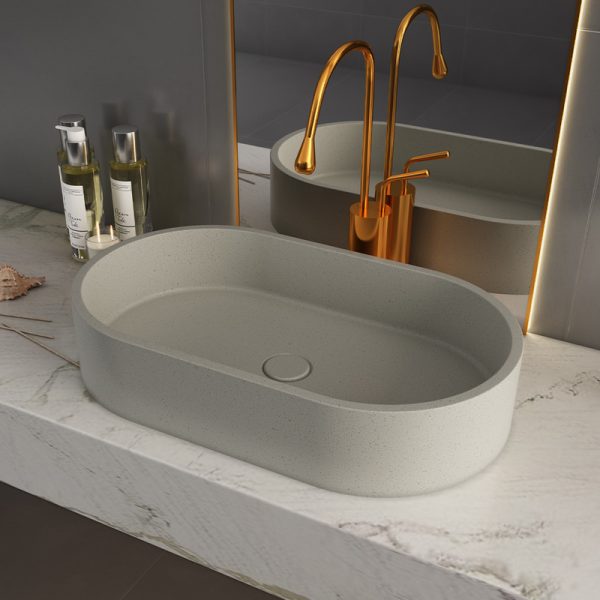 Grey Cement Washbasin Above Counter Bathroom Cabinet Sink Basin Rectangle Countertop Concrete Basin