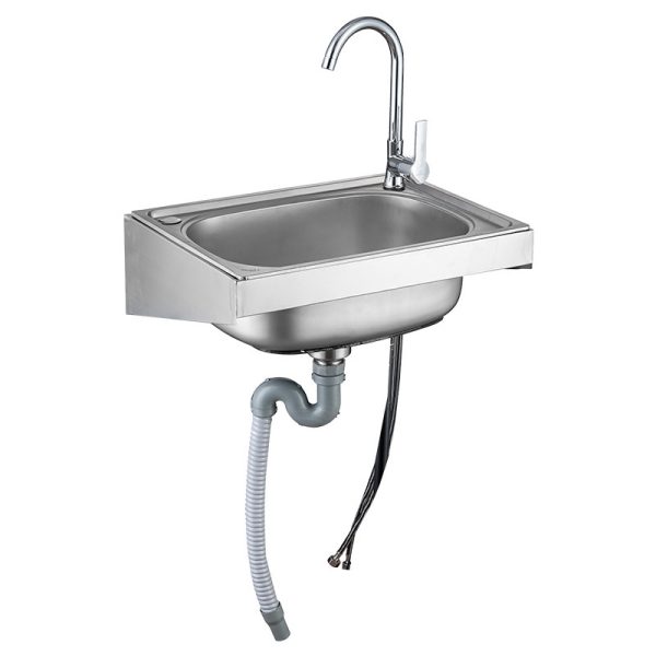 Customized 304 Stainless Steel Commercial Kitchen Hand Sink Wall-Mounted Single Square Bowl with Splash Guard and Two Holes