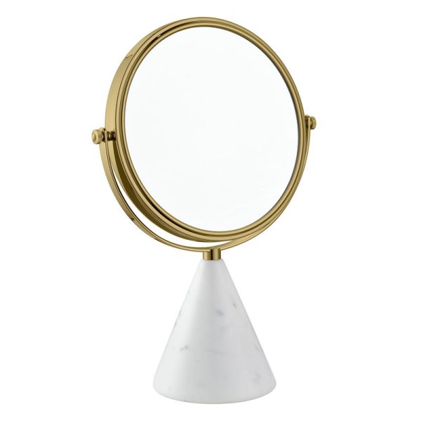 Desktop Round Mirror Brushed Gold Jade Base 3 Times Double-sided Makeup Mirror for Bedroom