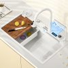 Digital Display White Waterfall Faucet Nano Single Bowl SUS304 Stainless Steel Kitchen Sink Square Undermount Design Digital Display White Waterfall Faucet Nano Single Digital Display White Waterfall Faucet Nano Single
