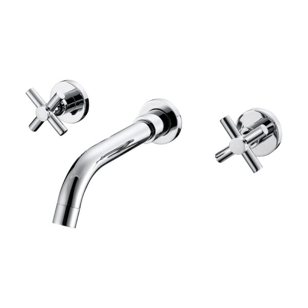 Double Cross Handles Wall Mounted Solid Brass Hot and Cold Bathroom Basin Mixer Faucet