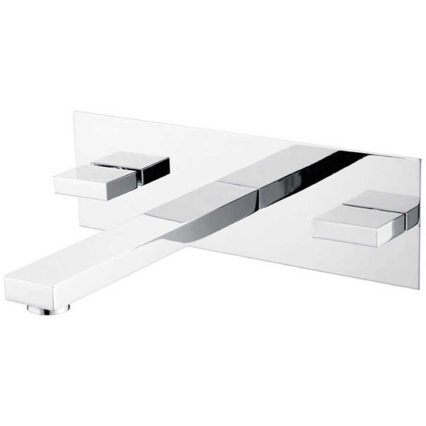 Doppelgriffe Modernes Design Lange Auslauf Wandmontierte Messing-Badarmaturen
