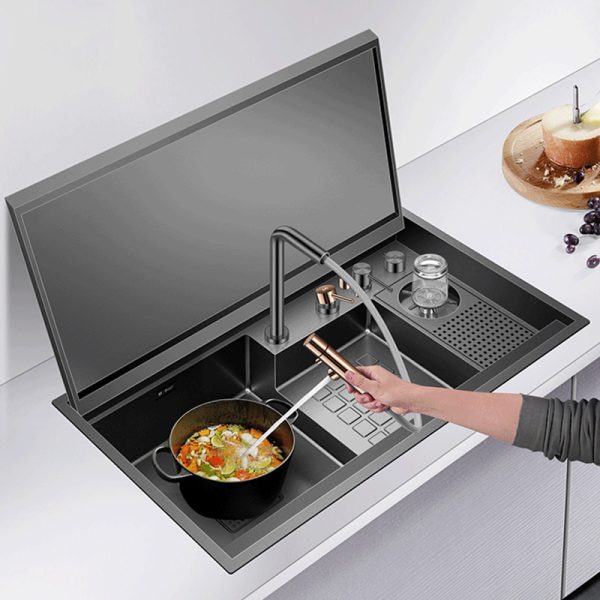 Durable Drop-In Under Mount Faucet Multifunction 304 Stainless Steel Single Bowl Kitchen Sink with Four Holes Square Shape