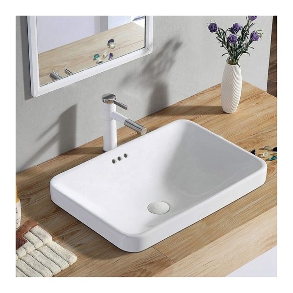 Europe Modern Light Luxury Ceramic Sink Easy Clean Rectangular Bathroom Lavabo Countertop Wash Basin