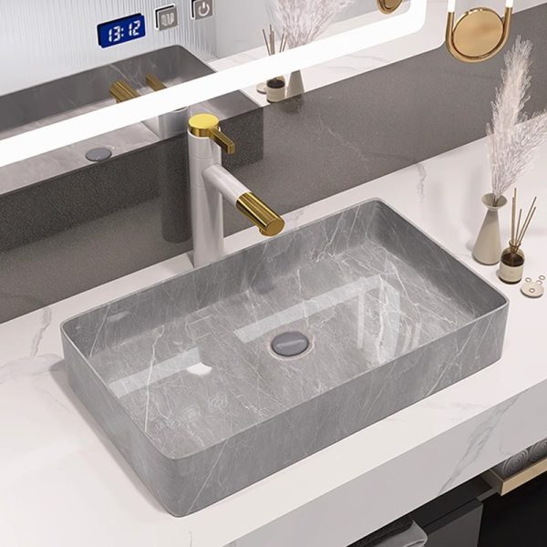 European Contracted Design Above Counter Art Marble Basin Bathroom Hand Wash Grey Black Sinks