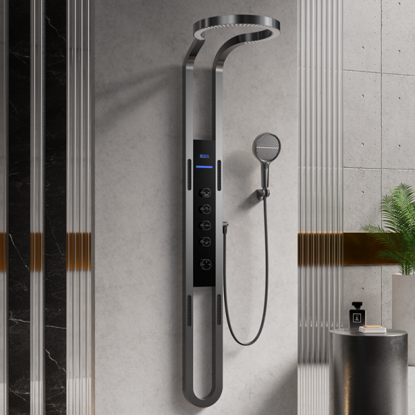 Factory Multifunction Digital Shower Head Set Thermostatic Faucets White Display Piano Key Hot/Cold Sprinkler Massage System