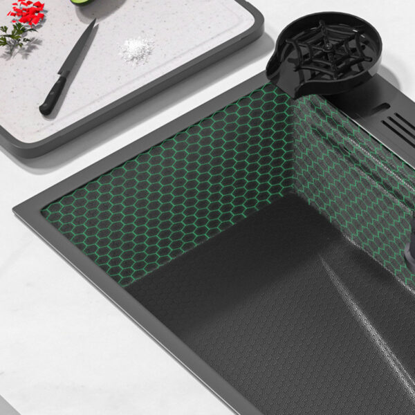 ⁦Factory Price High Quality Honeycomb Embossing Kitchen Sink Single Bowl Multi-functional Stainless Steel Kitchen Sink⁩ - الصورة ⁦3⁩