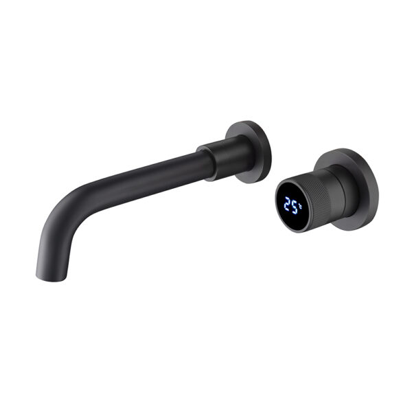 Grifo mezclador de lavabo redondo de lujo para baño, montado en la pared, con indicador de temperatura, de latón, de fábrica.