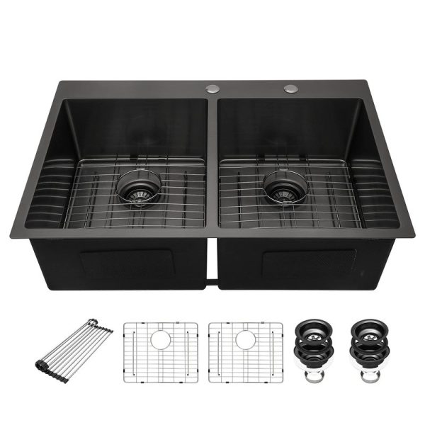 Factory Wholesale  Black Double Bowl Kitchen Sink Stainless Steel Topmount Sink Kitchen Sinks