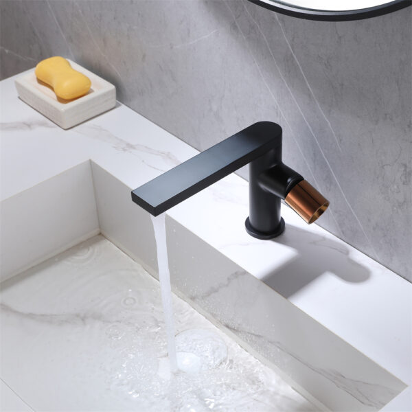 Fancy Hot Cold Water Tap Deck Mounted Black Finish Brass Faucet Single Rose Gold Knob Hand Wash Basin Mixer