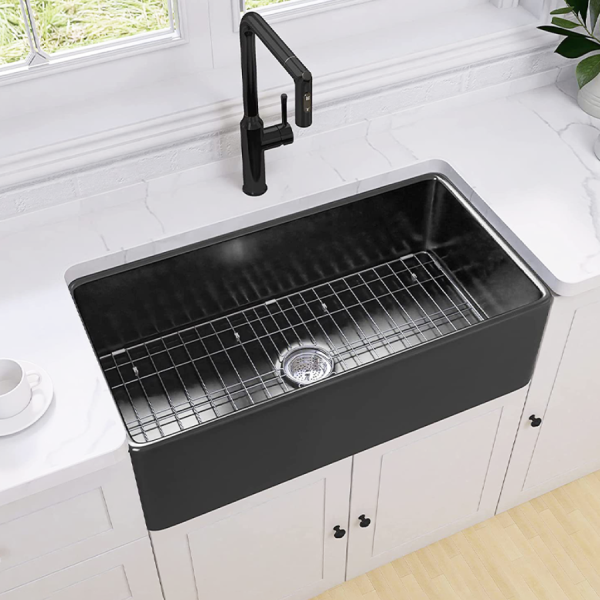 Farmhouse Black Reversable Apron Front Kitchen Sinks Ceramic Bowl Porcelain Sink