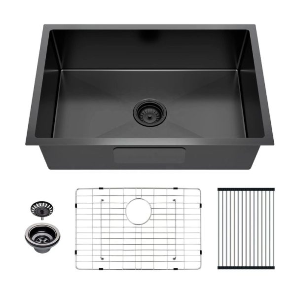 Fregadero Handmade Sink Undermount Single Bowl Black 304 Stainless Steel Kitchen Sink