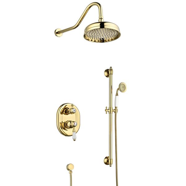 Gold Bathroom Shower Set Wall Mounted Rainfall Bathroom Shower System Pressure Balancing Shower Mixer Valve
