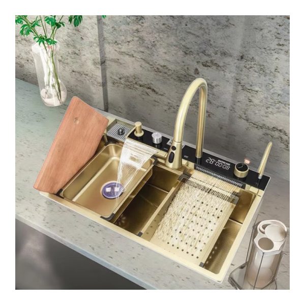 Golden Nano Whale Flying Rain Waterfall Stainless Steel Kitchen Sink Pull-Out Faucet Counter Installation Faucet