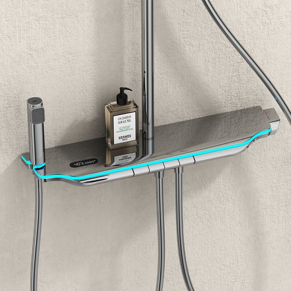 Gun Gray Copper Piano Shower Set 4 Functions Rainfall Shower Head Bathroom Shower System With Temperature