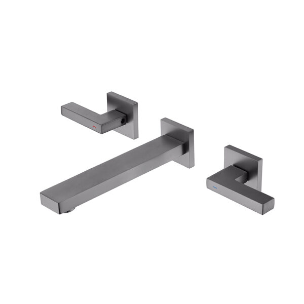 Gun Metal Finished Wall Mounted Brass Hot and Cold Basin Mixer Faucet Double Handle Hand Wash Basin Tap