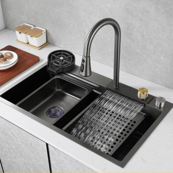 Handmade 304 Stainless Steel Kitchen Faucet Nano Step Mount Double Bowl One-Hole Design Undermount Farmhouse Kitchen Sinks